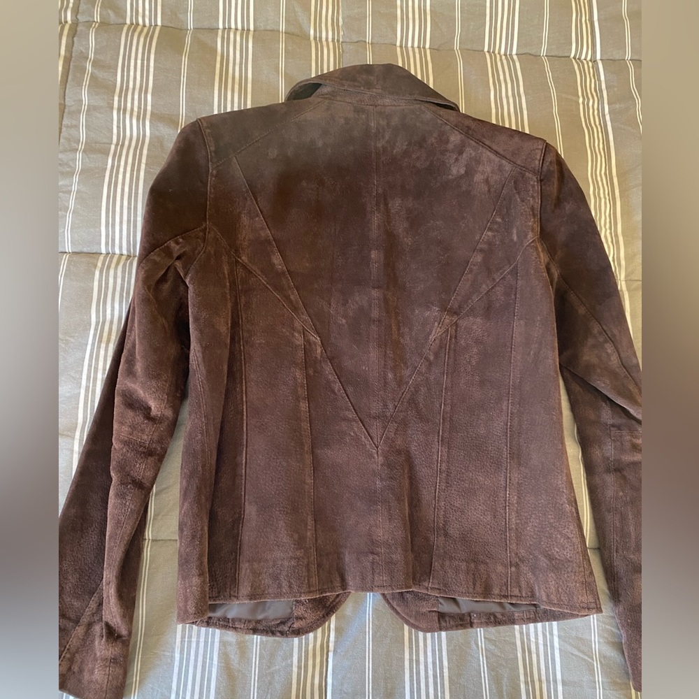 Siena Suede Jacket Womans Size 4 Brown Leather 2 Button Pockets Y2K Vintage - Picture 12 of 16